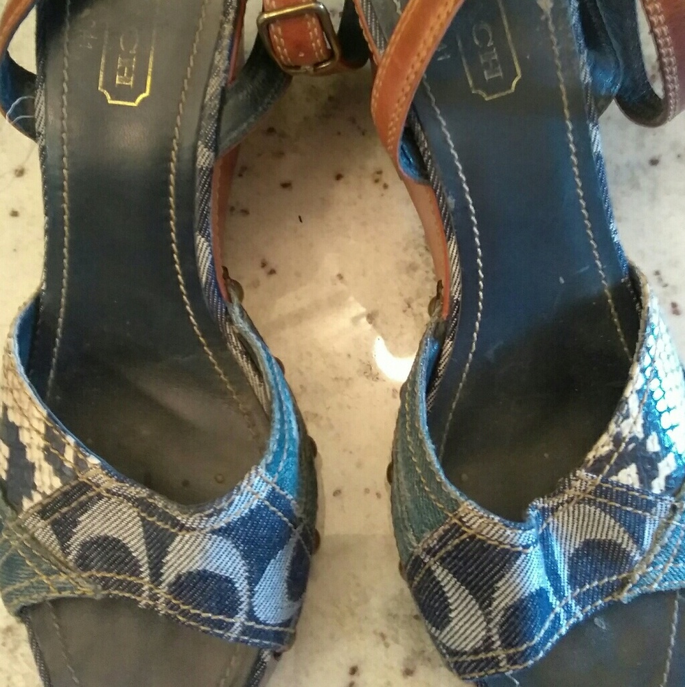 Authentic Coach Patchwork Denim/ Leather Wedges - image 2